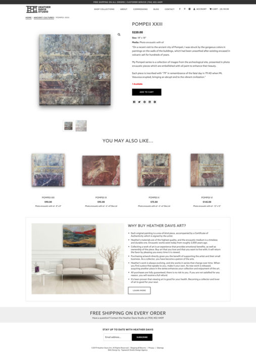 Heather Davis Encaustic Fine Art Ecommerce Web Design for NC Artist